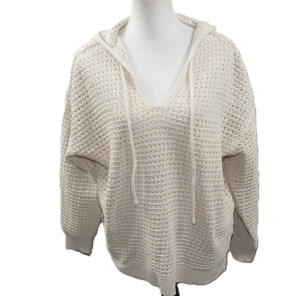 Artelier by Nicole Miller Cream Open Knit Hooded Sweater Size 1X